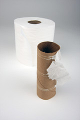 Abstract Conceptual Empty and Full Toilette Paper Rolls.