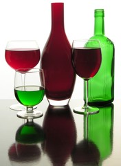 still life in green and red colours