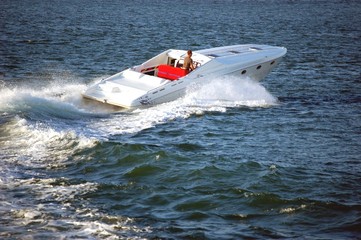 High Powered White Speedboat