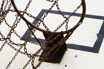 Old rusty basketball hoop detail