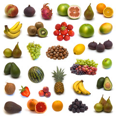 large page of fruits on white background