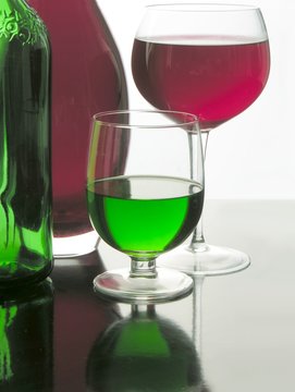 red,green and various glass as still life
