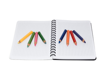 Notebook and pencil.