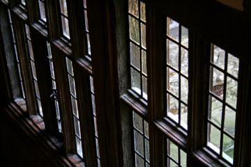 looking down on old wooden castle window