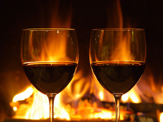 Romantic dinner for two, two glasses (close up) 