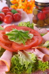 Fresh salad with onion, tomato and basil