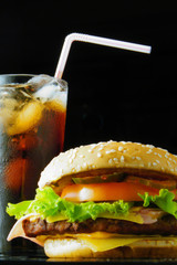 Hamburger and beverage 