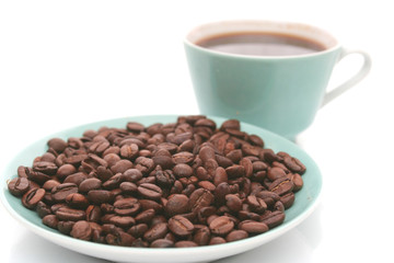 The cup with fragrant coffee costs on a table