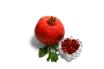 pomegranate with green salad and seed (seeds) corn (corns)