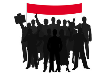 group silhouette people demonstration with red bill