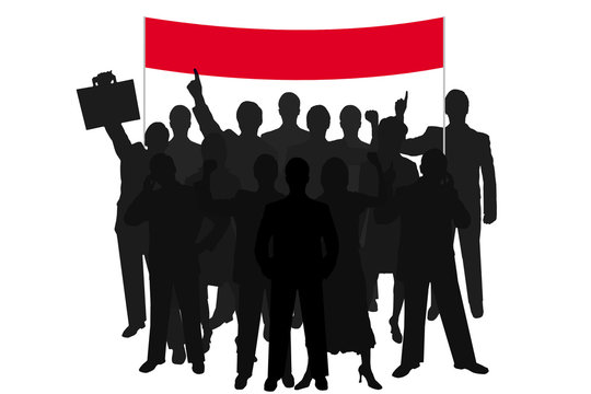 group silhouette people demonstration with red bill