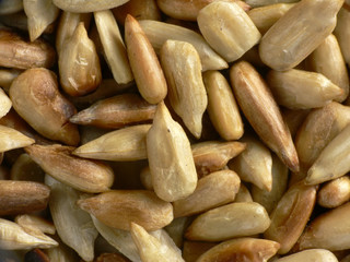 Roasted shelled sunflower seeds. Close-up