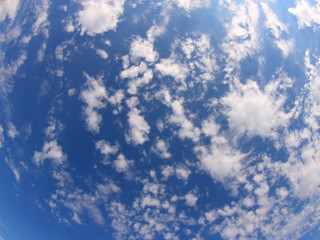 Perfect blue sky and white clouds taken with fisheye lens