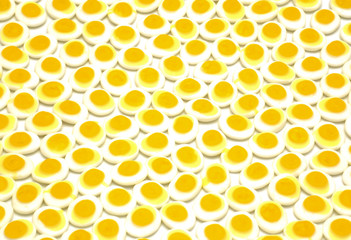 sweet fried eggs on white background