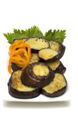 fry aubergine on white background
