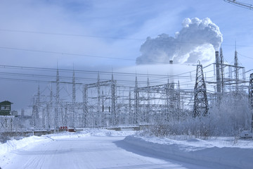 power station in winter landscape