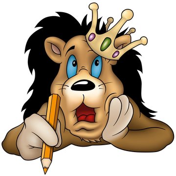 Lion With Pencil  - Highly Detailed Cartoon Illustration