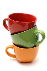 Empty cups isolated on white background