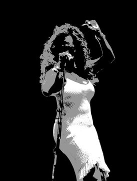 illustration of a female singer on stage during jazz festival