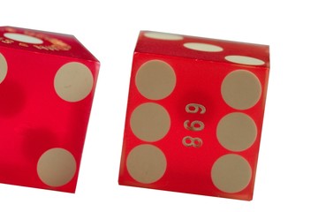 Two red dice close up