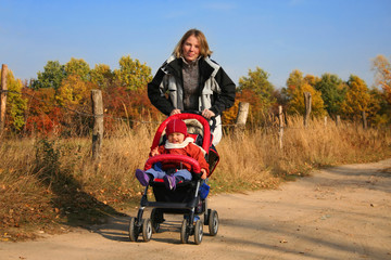 MOTHER AND SON IN THE PARK