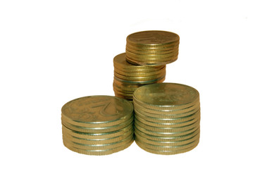 A few change coins on the white background