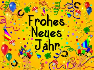 frohes neues jahr gelb