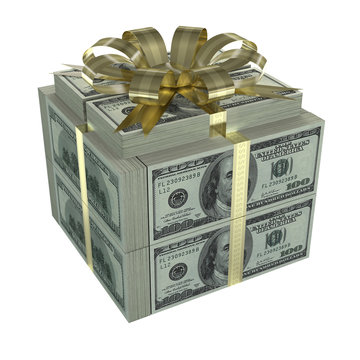 Many Dollars In The Format Of A Gift Box