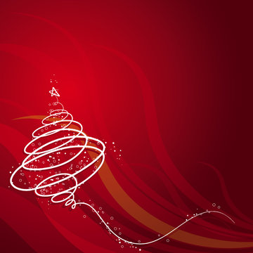 christmas tree on red background, vector illustration