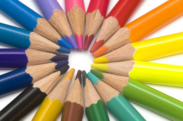 colored pencils in a round close up