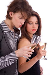 Young couple with champagne