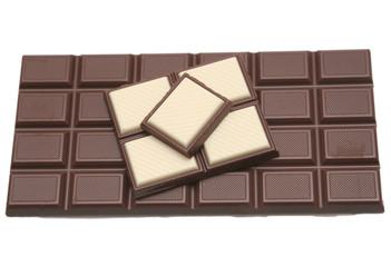 Tile of tasty chocolate on a white background