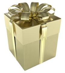 Gold Gift Box. Concept of christmas, wedding and birthday