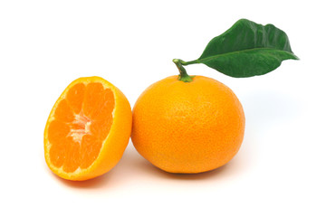 Fototapeta na wymiar Tangerine and a half, isolated on white