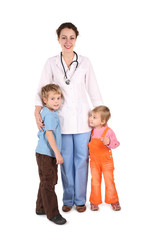 Fototapeta na wymiar hospital nurse with two children