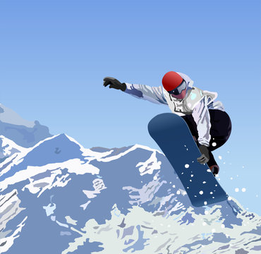 Jumping snowboarder