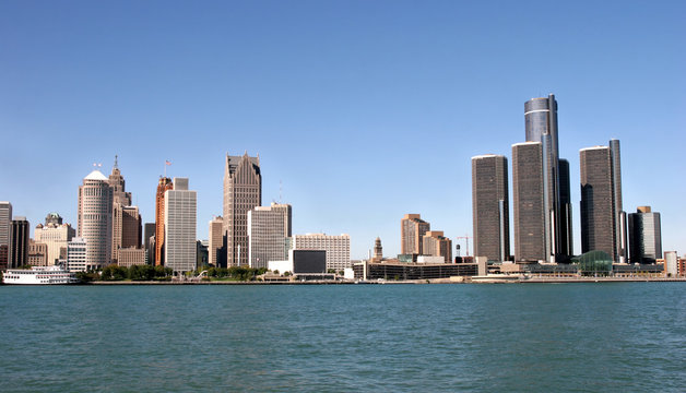 view of panorama Detroit skyline from Windsor