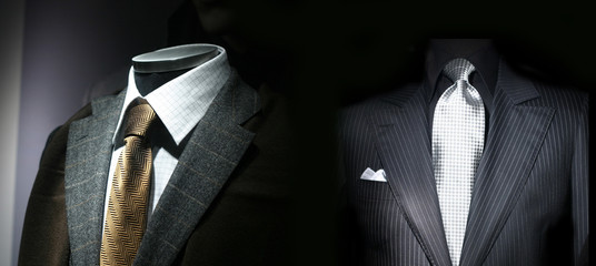 Veste, cravate et costume masculin dans une boutique