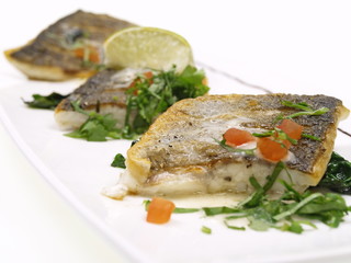 gebratenes doraden filet auf blatt spinat