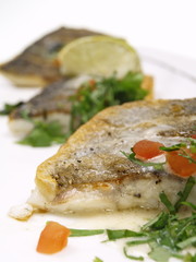 gebratenes doraden filet auf blatt spinat