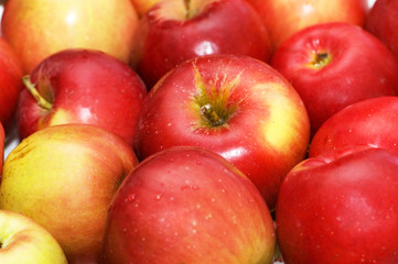 Red apples arranged on rows at the market