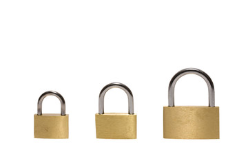 Naklejka premium Three different padlocks isolated on white background
