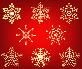 Naklejka na ściany i meble Collection of gold winter snowflakes