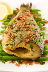 Roasted trout with bacon