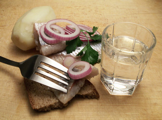Cold collation with vodka and herring