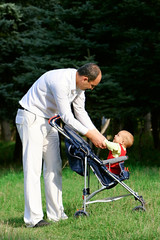 father and son looking at each other