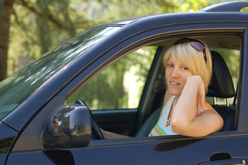 woman with new car