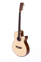 Naklejka premium Six string acoustic guitar isolated over white background