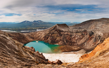 Acid lake in volcanic crater