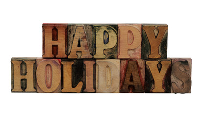 'Happy Holidays' in letterpress wood letters